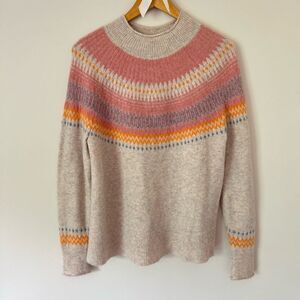 J. Crew Zig Zac Printed Mock Neck Sweater Pink Orange Blue